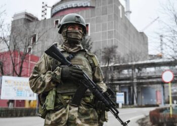 A member of the Russian Guard guards the territory of the Zaporozhye NPP. Photo: Sputnik