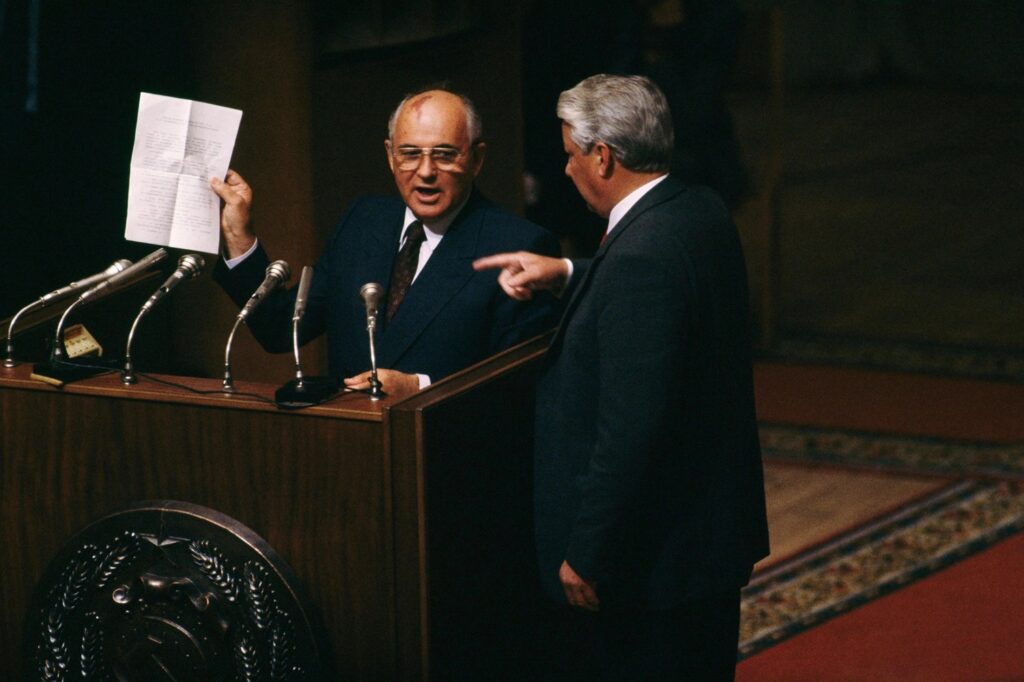 Boris Yeltsin and Mikhail Gorbachev