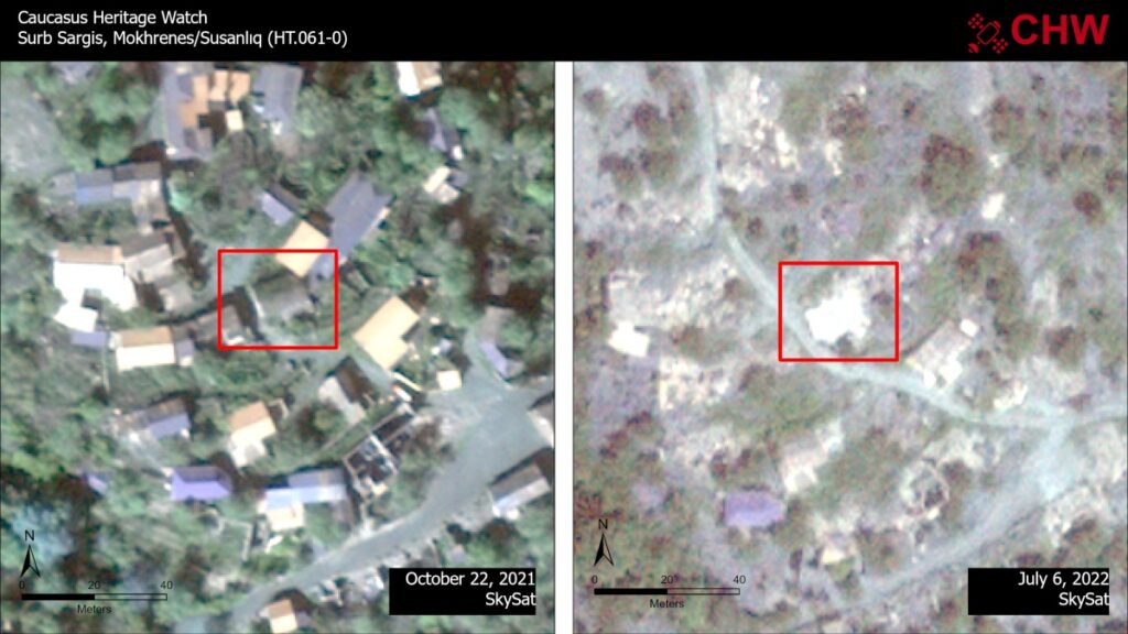 CHW documented the destruction of the St. Sargis Armenian church in the Mokhrenes village between March and July 2022.