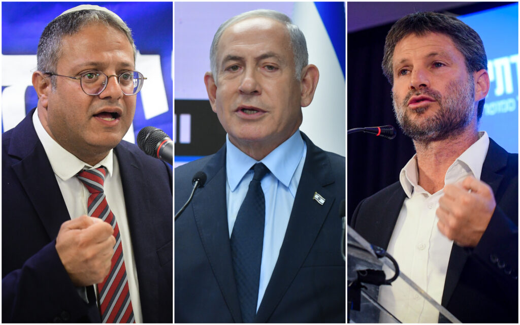 Itamar Ben-Gvir, Benjamin Netanyahu and Bezalel Smotrich. Photo: Flash90