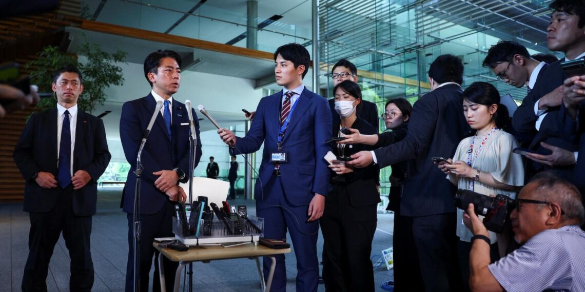 Japan's incoming Agriculture, Forestry and Fisheries Minister Shinjiro Koizumi speaks to media in Tokyo